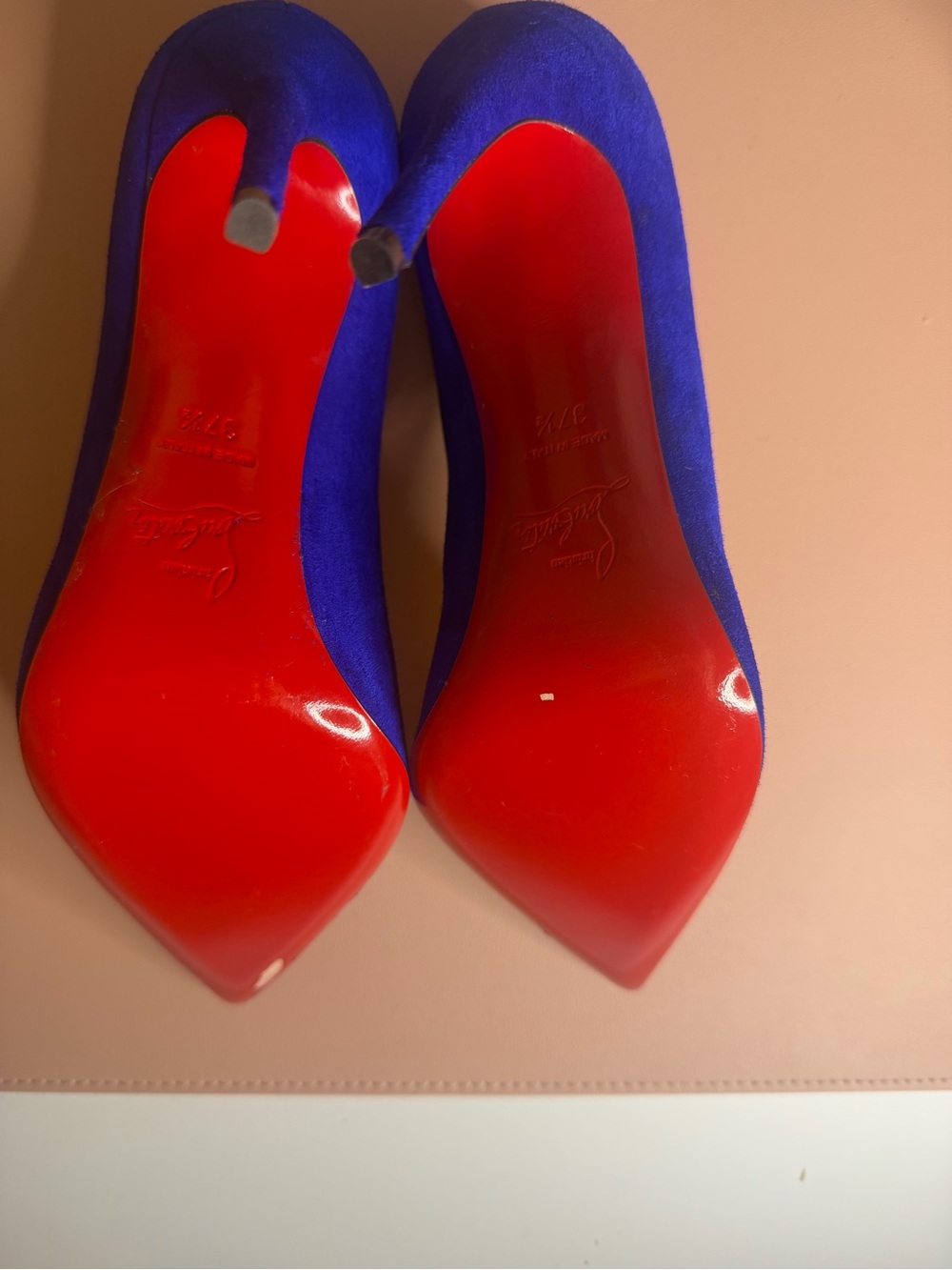 Christian Louboutin Pigalle Follies 100 Elixir Blue Suede Pump Heels 37.5 Box - Picture 5 of 15
